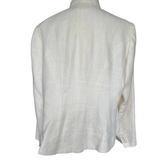 Vintage Lauren Ralph Lauren Nehru Jacket 1990's Sz 14W Ivory White Linen Fitted - Picture 4 of 12